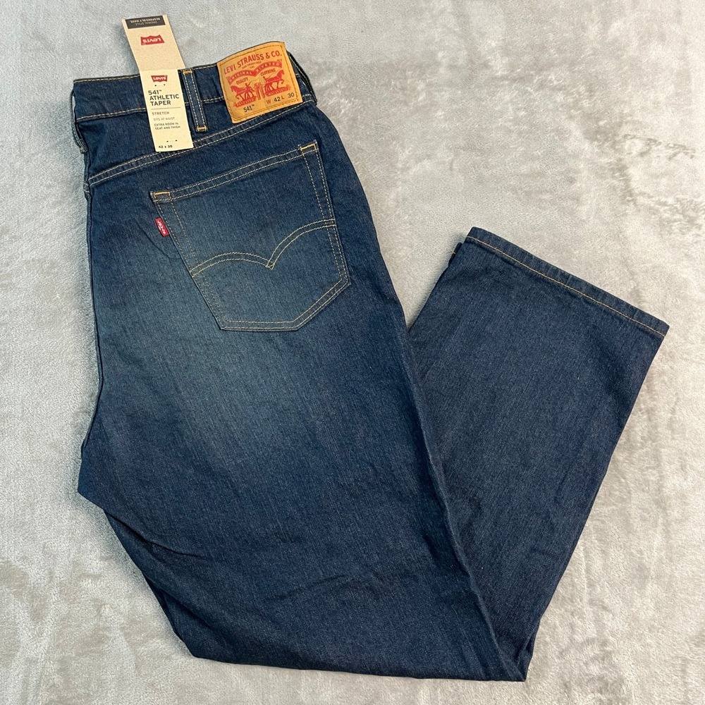 NWT Levis 541 Athletic Taper Stretch Jeans Mens 42x30 Dark Wash Blue Denim